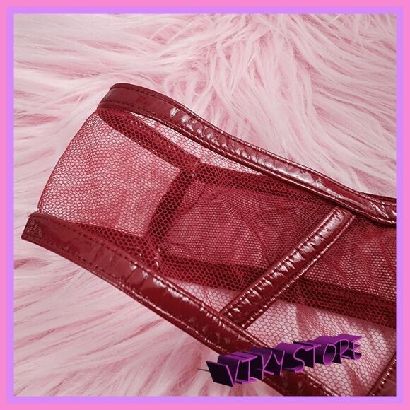 💖 NWT Victoria’s Secret Red Faux Leather Mesh Embroidery String M #7266 💖 - Picture 3 of 8